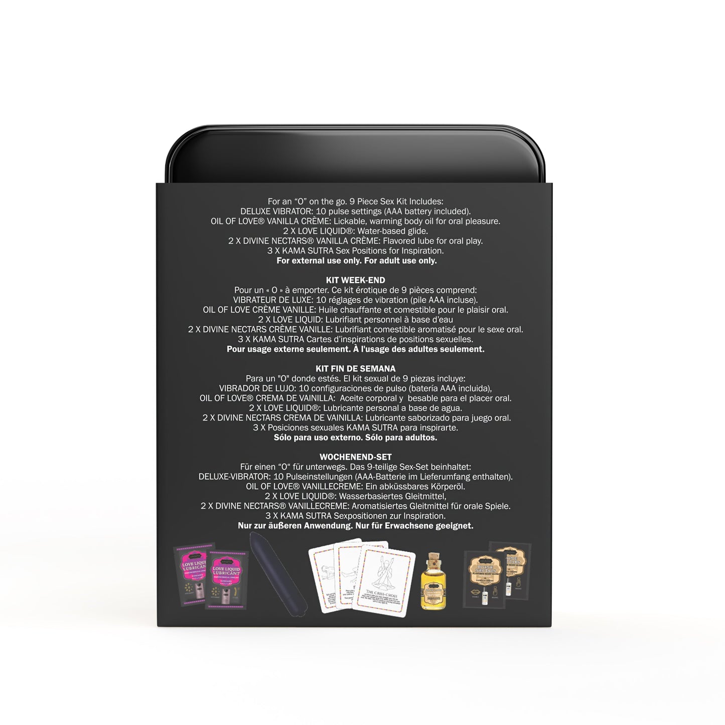 WEEKENDER KIT VIBE Vanilla Includes: Oil of Love, Reusable 10 speed mini vibe, Massage Oil, Love Liquid and Erotic Playcards