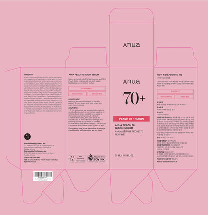 ANUA Peach 70% Niacinamide Serum/brightening hydrating face serum hyperpigmentation treatment reducing melanine daily clean beauty (1.01 fl.oz / 30ml)