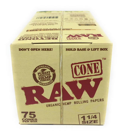 Raw RAW Organic Hemp 1 1/4 Pre Roll Cones With Tips - 75 Cones Per Box