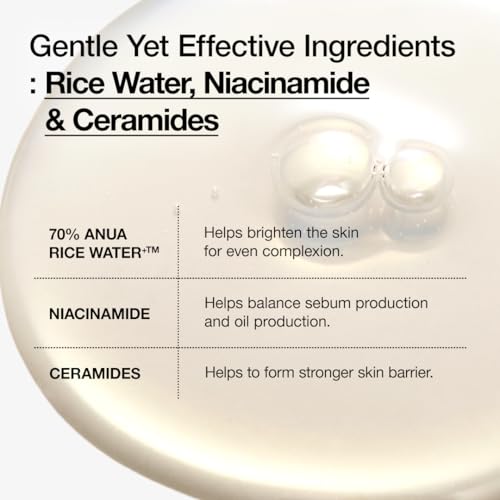 ANUA Rice 70 Glow Milky Toner 8.45 fl oz (250ml) - Hydrating and Brightening Face Toner with Rice Water, Niacinamide, Ceramides, Panthenol, Fragrance-Free, Non-Comedogenic, Suitable for All Skin Types, Korean Skincare