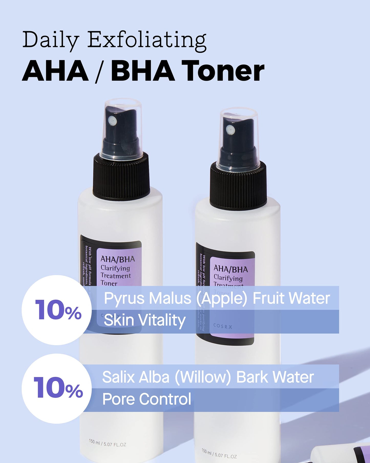 COSRX AHA/BHA Clarifying Treatment Toner, 150ml | Exfoliating Facial Spray | Korean Skin Care, Hydrating, Mild Exfoliation, Vegan, Cruelty Free, Paraben Free