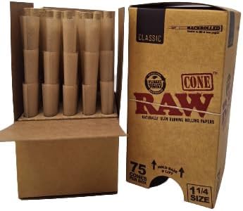 RAW Classic 1¼ Pre-Rolled Cones (75 Count Box)