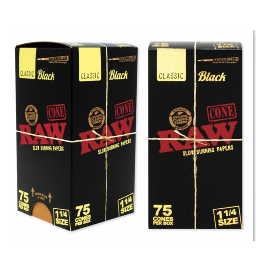 RAW Black 1 1/4 Backrolled Pre Roll Cones | 75 Cone Box