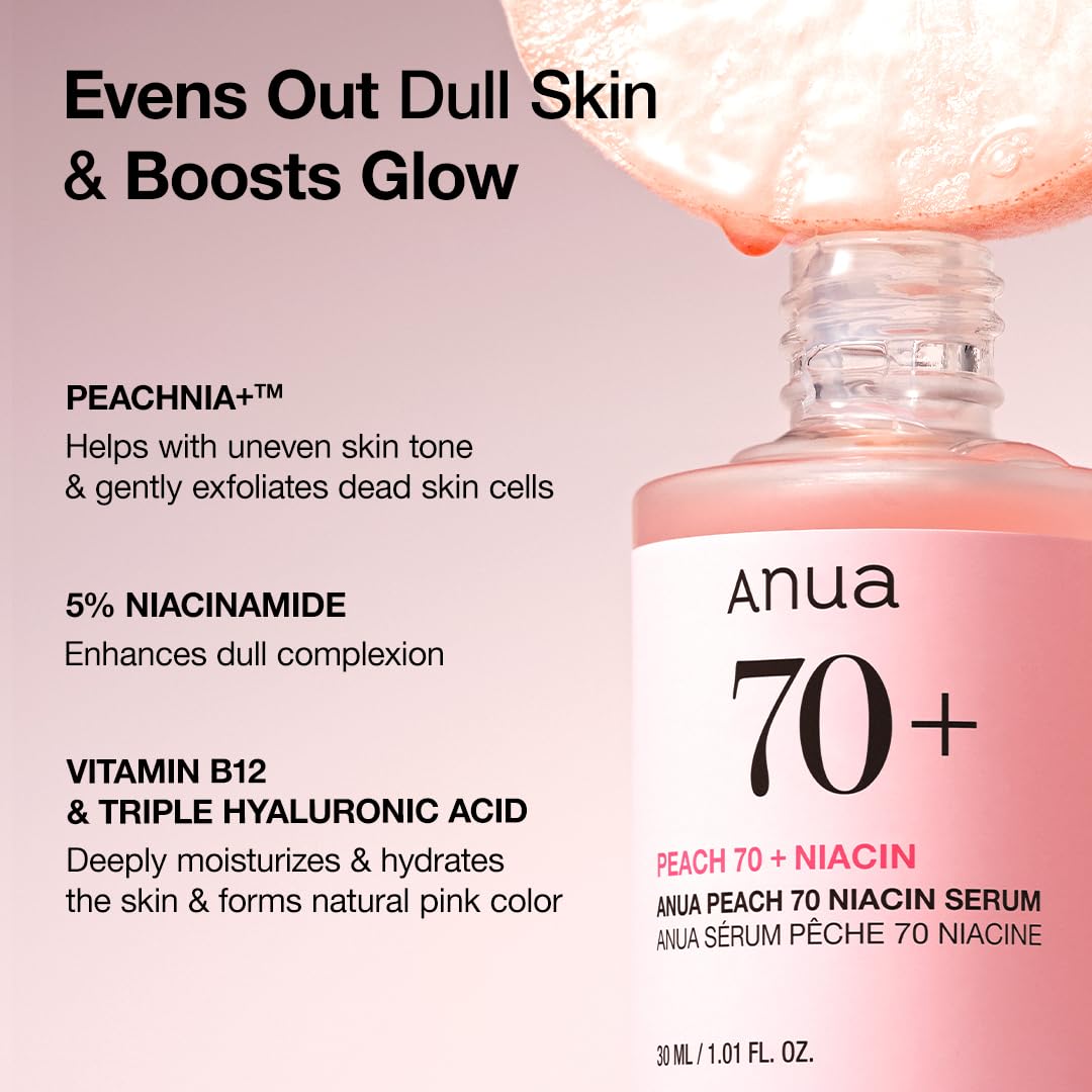 ANUA Peach 70% Niacinamide Serum/brightening hydrating face serum hyperpigmentation treatment reducing melanine daily clean beauty (1.01 fl.oz / 30ml)