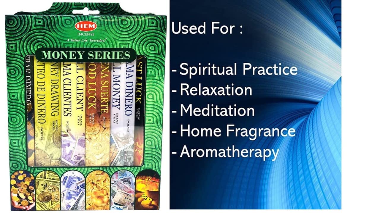 Hem Incense Sticks |Good Luck, Call Money, Fast Luck, Call Client, Attracts Money, and Money Drawing. |Pack of 6 hexa tubes | Total 120 Sticks|GIFT PACK|