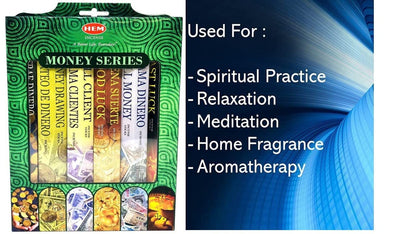 Hem Incense Sticks |Good Luck, Call Money, Fast Luck, Call Client, Attracts Money, and Money Drawing. |Pack of 6 hexa tubes | Total 120 Sticks|GIFT PACK|