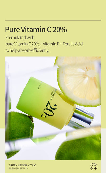 ANUA Green Lemon Vitamin C Serum with Vitamin E, Hyaluronic & Ferulic Acid (0.67 fl.oz / 20ml)