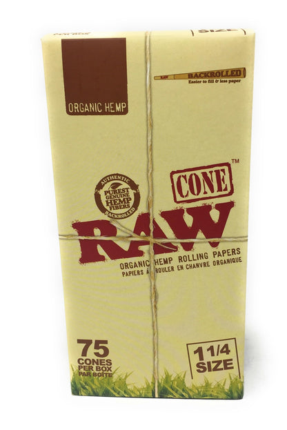 Raw RAW Organic Hemp 1 1/4 Pre Roll Cones With Tips - 75 Cones Per Box