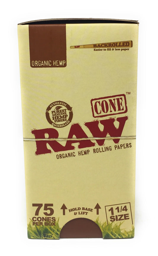 Raw RAW Organic Hemp 1 1/4 Pre Roll Cones With Tips - 75 Cones Per Box