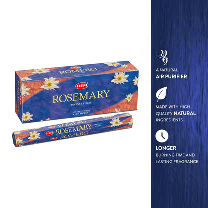 Rosemery (Rosemary) - Box of Six 20 Stick Hex Tubes - HEM Incense Hand Rolled In India