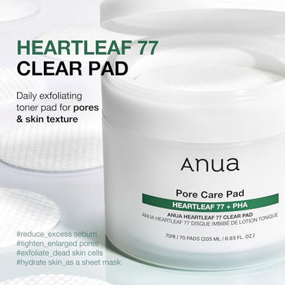 ANUA Heartleaf 77 Toner Pad 70 Sheets, PHA Dead Skin Care Low pH Daily Toner Pad exfoliating