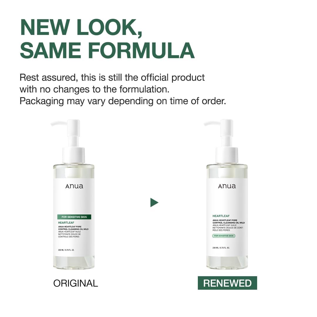 ANUA Heartleaf Pore Cleansing Oil Mild 6.76 fl oz (200ml) - Gentle Face Wash for Sensitive Skin, Oil Cleanser, Makeup and Blackhead Remover, Korean Skin Care, Non-Comedogenic, Fragrance-Free