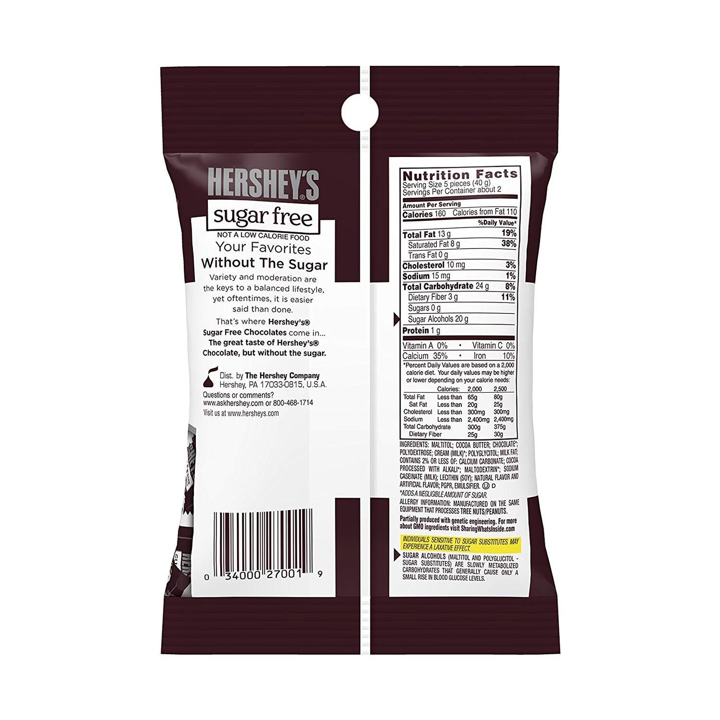 Hershey's Sugar Free Milk Chocolate 3 oz Bag