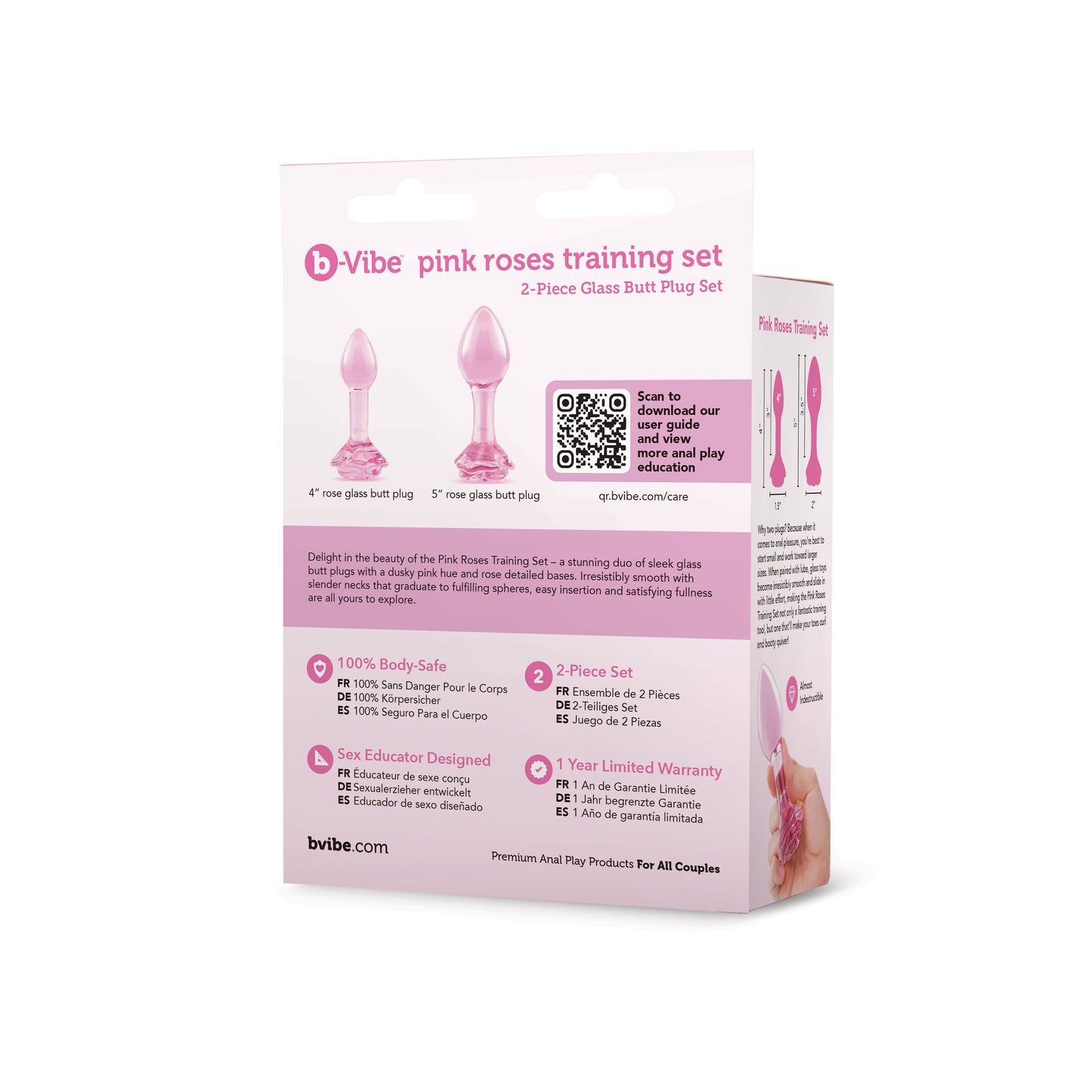 Pink Roses Glass Butt Plug Training Set