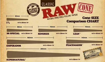 RAW Classic King Size Pre Roll Cones - Unbleached & Natural - 75 Pack | Easy to Fill, Slow Burn, All-Natural Rolling Papers