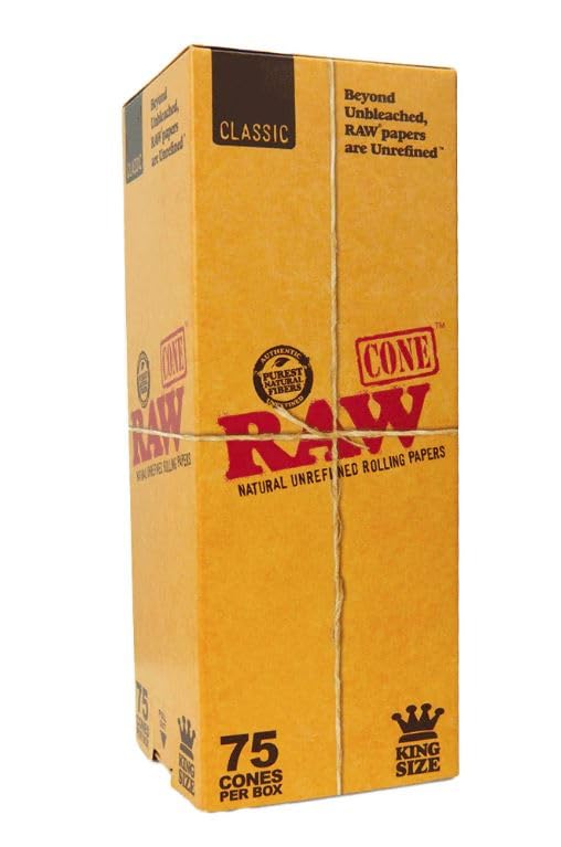 RAW Classic King Size Pre Roll Cones - Unbleached & Natural - 75 Pack | Easy to Fill, Slow Burn, All-Natural Rolling Papers