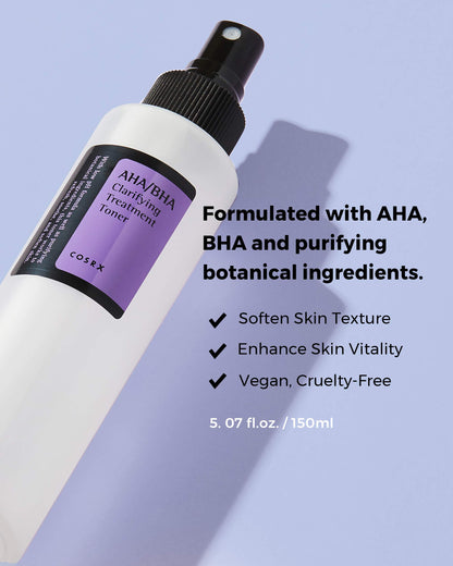 COSRX AHA/BHA Clarifying Treatment Toner, 150ml | Exfoliating Facial Spray | Korean Skin Care, Hydrating, Mild Exfoliation, Vegan, Cruelty Free, Paraben Free